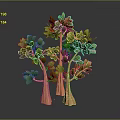 Three Trees With Orange Textured Trunks And Lush Green Leaves On Gray Background
