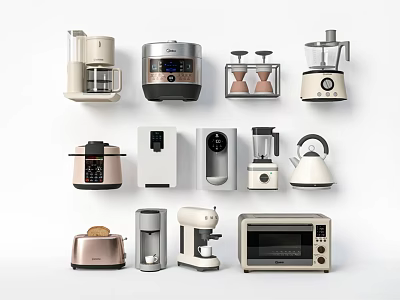 Various Modern Household Electrical Appliances Including Coffee Maker Rice Cooker Blender And Microwave 3d model