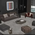 Modern Elegant Living Room Interior With Leather Sofa Coffee Table And Ottoman