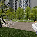 Modern High Rise Residential Landscape With Entrance Area Glass Screen Circular Fountain And Greenery