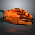 Medical Device Orange Mechanical Prosthetic Hand With Metal Components Design