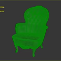 Classic Interior Armchair With Tufted Blue Fabric And Wooden Carved Armrests