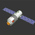 Spacecraft Module Equipment With Blue Solar Panels White Main Body And Red National Flag