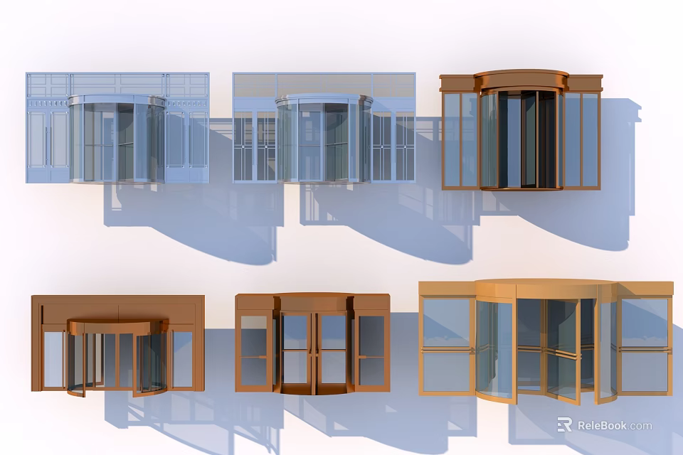 Various Modern Door And Window Designs With Different Colors And Styles 3d model