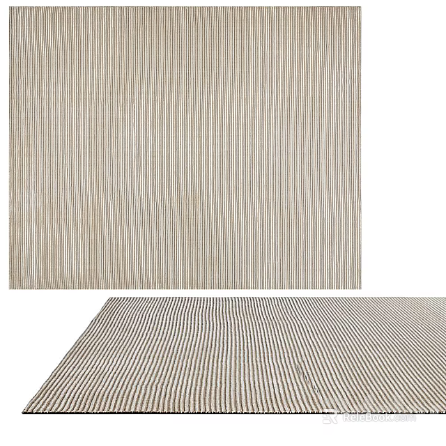 Beige Square Rug With Vertical Striped Pattern In Neutral Tones For Living Room 3d model 