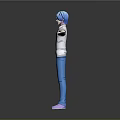 3D Animated Character With Blue Hair White Shirt And Blue Pants Arms Outstretched