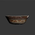 Ancient Handcrafted Sculpture Carving Bowl with Red Brown Stripes and Repaired Cracks