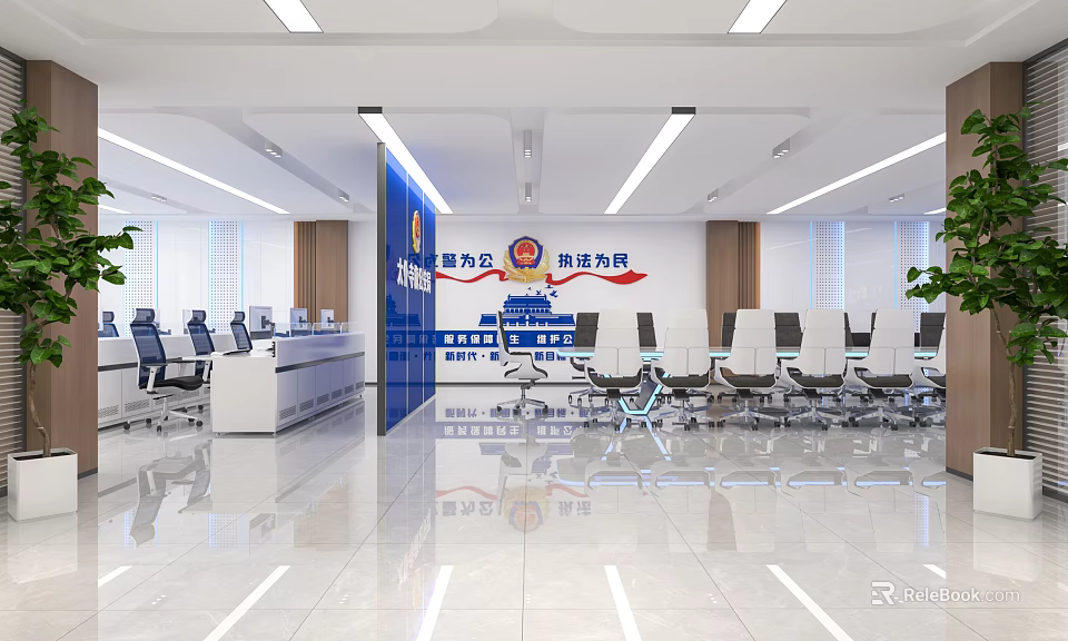 Modern Bright Public Security Service Hall With Neat Workstations And Spacious Comfortable Public Service Environment 3d model 