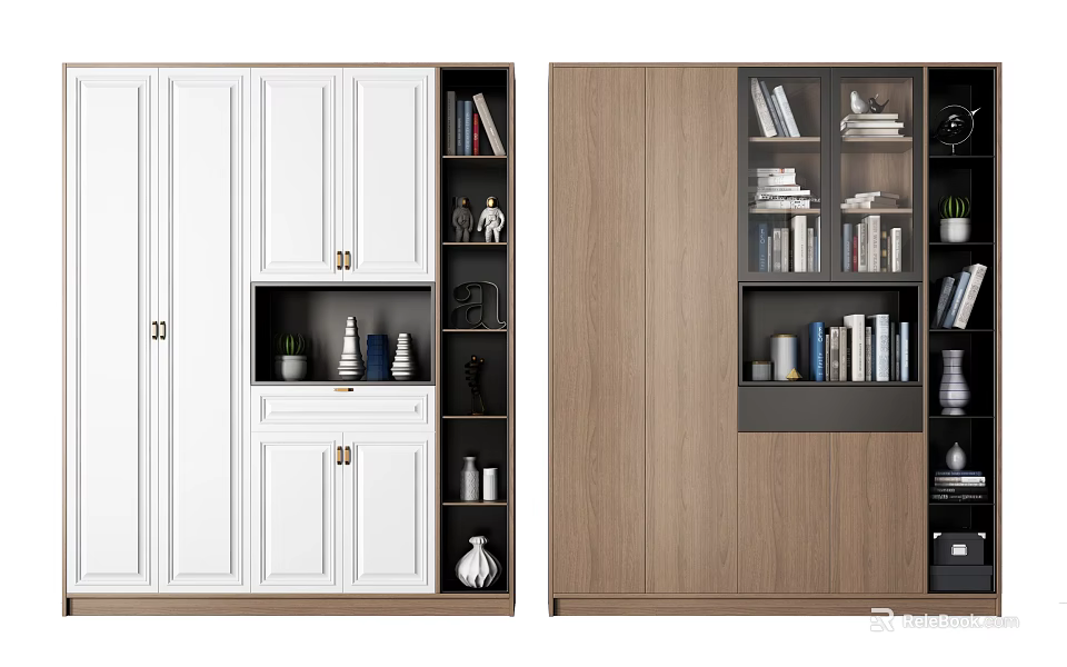 Modern White And Brown Bookcase With Open Shelves Storage For Books And Decorative Items 3d model 