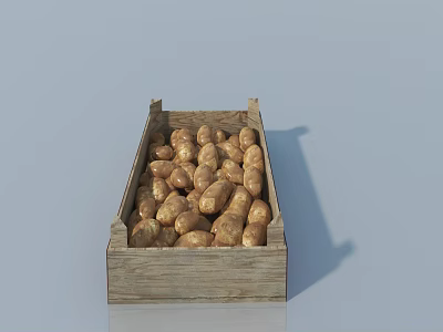 Wooden Crate Filled With Fresh Potatoes For Storage And 3d model