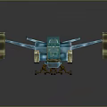 Futuristic Blue And Gold Drone 3D Model With Multiple Rotors And Transparent Canopy
