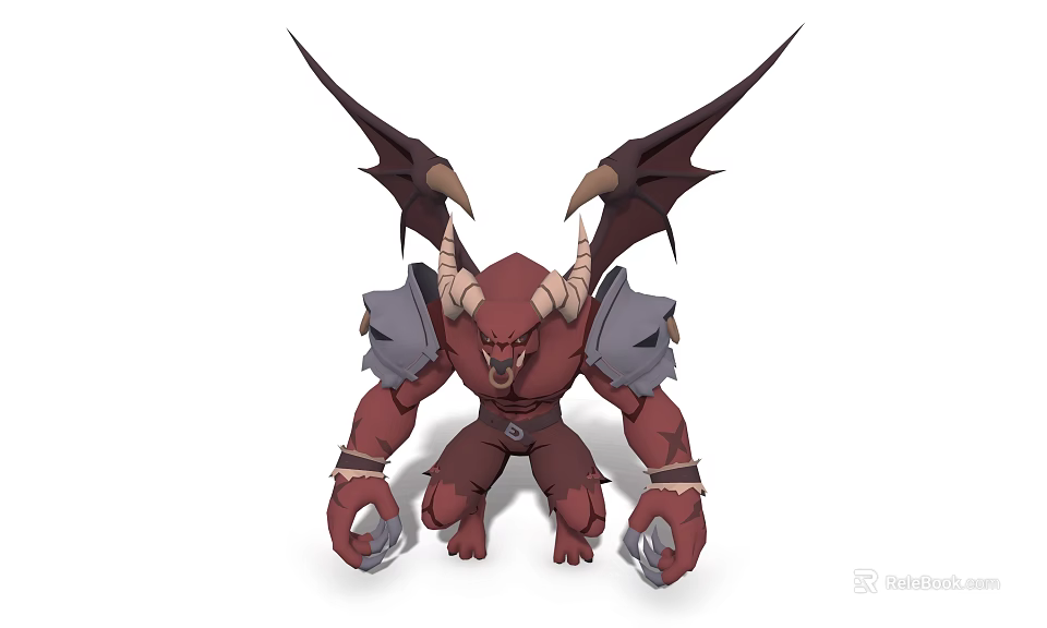 Red Horned Black Winged Game and Movie Character With Muscular Armor and Claws 3d model 