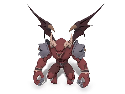Red Horned Black Winged Game and Movie Character With Muscular Armor and Claws 3d model