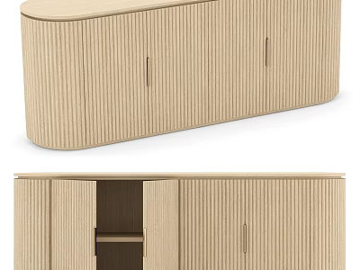 Modern Wooden Dresser With Vertical Stripe Design Multiple Doors And Open Inner Shelves 3d model