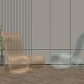 Modern Transparent Copper Leisure Chairs With Geometric Wall And Wooden Floor Green Plant