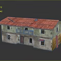 Two Story Rustic Building With Red Metal Roof Gray Walls And Windows