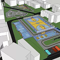Urban Landscape Design With Basketball Court Water Features Pathways And Green Spaces