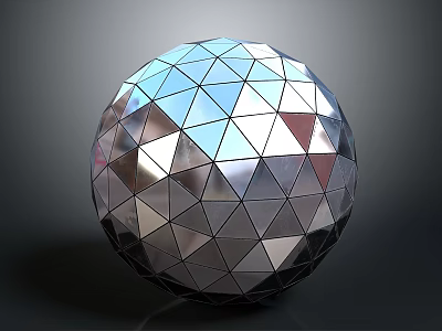Silver Geometric Sphere Furniture Accent Piece With Triangular Reflective Facets Design 3d model