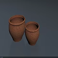 Two Brown Ceramic Vases With Speckled Texture Placed On Gray Smooth Surface 3d model