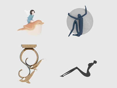 Elegant Decorative Ornament Set with Abstract Humanoid Figurines and Sculptures 3d model