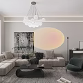 Modern Living Room Interior Design With Sectional Sofa Chandelier Artwork And Coffee Table