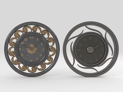 Two Stylish Wall Clocks With Decorative Gold Accents And Minimalist Black Design 3d model