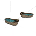 Two Boat Shaped Containers With Wooden Frame And Blue Interior Design 3d model