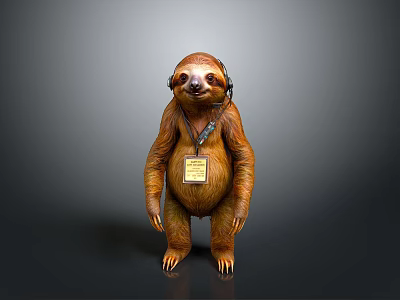 Detailed Realistic Standing Sloth Character With Lanyard And ID Badge 3d model