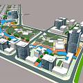 Modern Office Buildings In Urban Planning With Green Spaces And Water Features