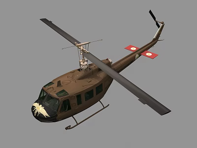 Brown Helicopter with Main Rotor Red Circular Marks on Tail and Cockpit Windows 3d model