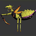 Yellow And Orange Mythical Animal With Wings Long Limbs And Sharp Claws 3D Render