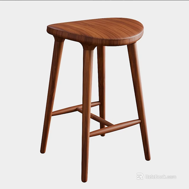 Modern Solid Wood Bar Stool With Sleek Four Legs And Minimalist Design 3d model