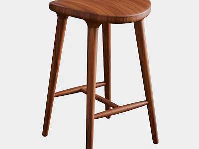 Modern Solid Wood Bar Stool With Sleek Four Legs And Minimalist Design 3d model
