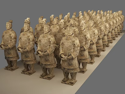 Historical Ancient Terracotta Warrior Clay Sculptures Arranged in Military Formation 3d model