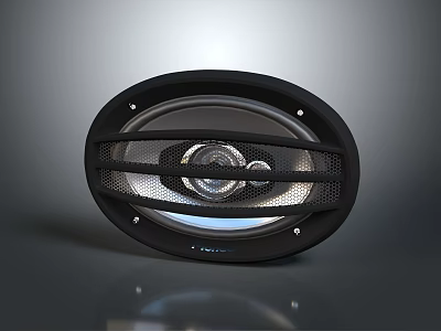 Modern Black Oval Computer Speaker With Metal Mesh Grill And Desktop Audio Design 3d model