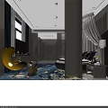 Modern Hotel Guest Room With Round Bed White Canopy Yellow Chair And White Horse Painting