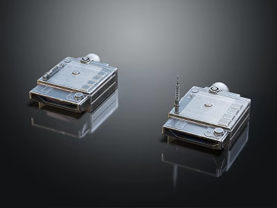 Two Silver Square Commercial Equipment Units With Grid Design Surface And Top Antenna 3d model