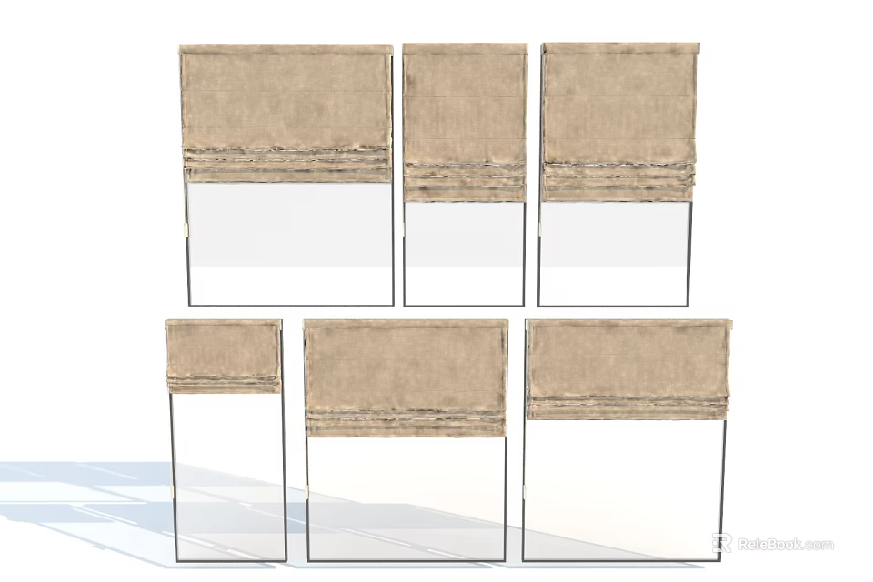 Natural Linen Curtain Panels With Soft Fold Texture Design For Home Windows 3d model 