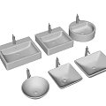 Multiple White Washbasins Various Shapes Square Round with Faucets Modern Bathroom Design 3d model