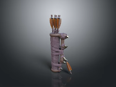 Medieval Weapon Quiver With Wrapped Body And Multiple Orange Arrows Spiked Base 3d model