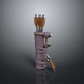 Medieval Weapon Quiver With Wrapped Body And Multiple Orange Arrows Spiked Base