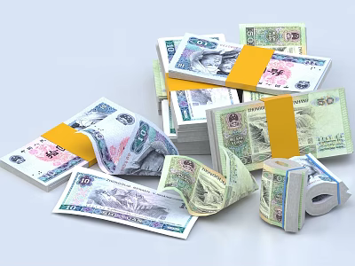 Everyday Life Essentials Including Various Denominations Banknotes Bundled Loose And Rolled 3d model