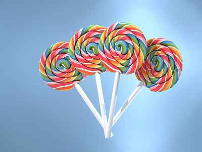 Colorful Swirl Lollipops With Vibrant Rainbow Patterns On White Sticks 3d model