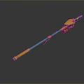 Long Handle Weapon With Yellow Grip Blue Metallic Shaft And Shiny Decorative Surface
