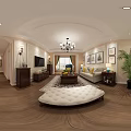 Dining Living Room Interior With Open Layout Chandelier Table Chairs Floral Wallpaper And Natural Light