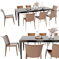 Elegant Modern Dining Table Set With Brown Chairs Black Table And Vase Decor 3d model