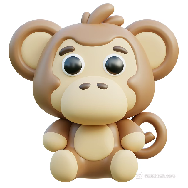 Cute Cartoon Style Monkey Toy With Big Eyes Brown And Beige Color In Sitting Posture 3d model 