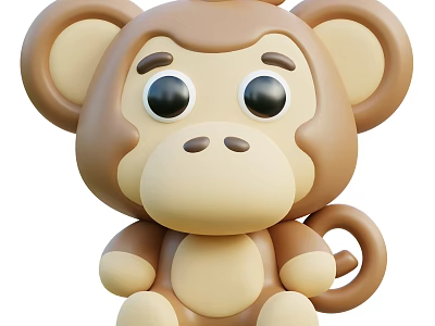Cute Cartoon Style Monkey Toy With Big Eyes Brown And Beige Color In Sitting Posture 3d model