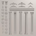 Jane European carved plaster line plaster component post lamp panel 3d model