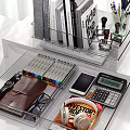 Organized Desk With Clear Organizers Books Stationery Calculator Phone And Headphones